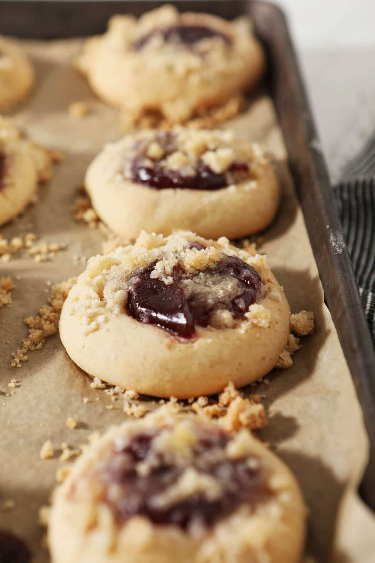 tray holding freshly baked blueberry kolaches with streusel